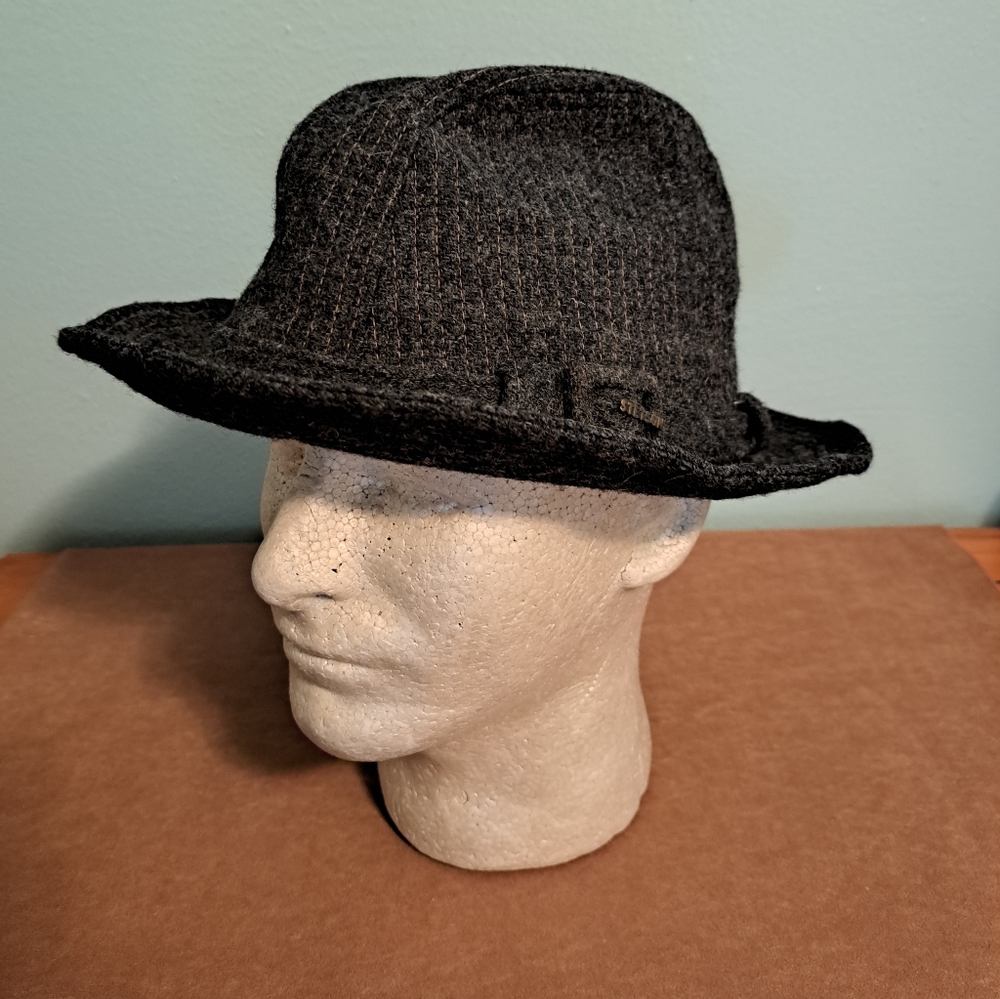 Vintage Stetson Fedora Hat Wool Dark Gray Striped 7 1/2